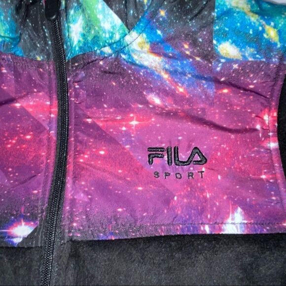 Fila Sports Womenβs Fleece Jacket Black Galaxy Print Mock Neck Size Extra small - Picture 5 of 11